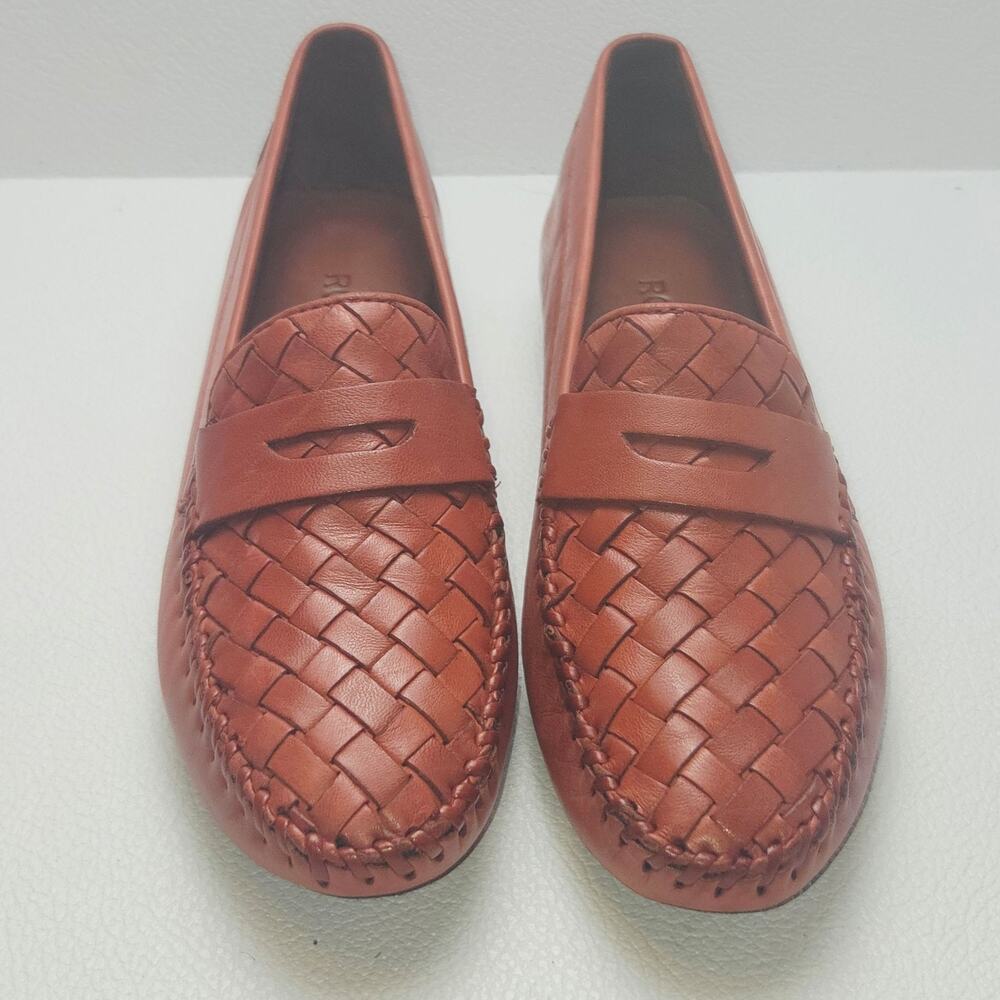 Robert Zur Loafers 7.5 Narrow Orange Leather Woven Penny Driving Slip On Flats